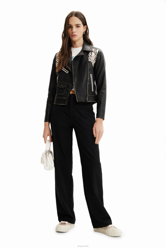 Women DesigualZebra biker jacket Clothing 68X240954