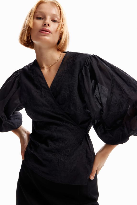 Women DesigualEmbroidered wrap blouse Clothing 68X240179