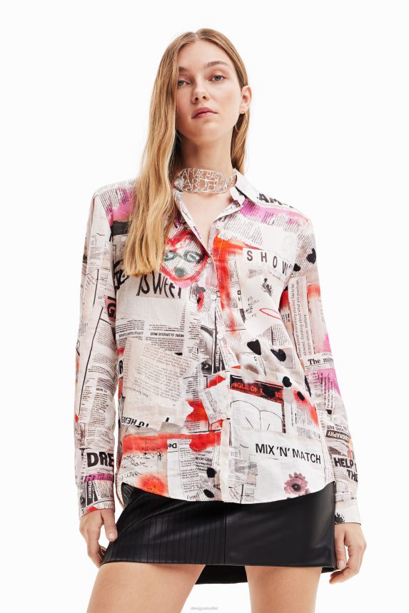 Women DesigualFine newspaper shirt Clothing 68X24023