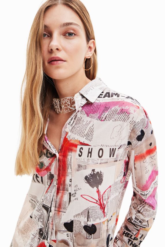 Women DesigualFine newspaper shirt Clothing 68X24023