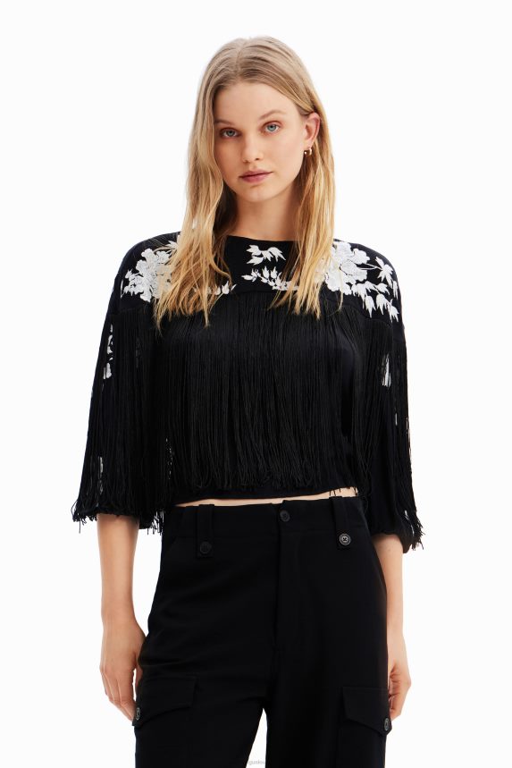 Women DesigualFringed embroidered blouse Clothing 68X240627
