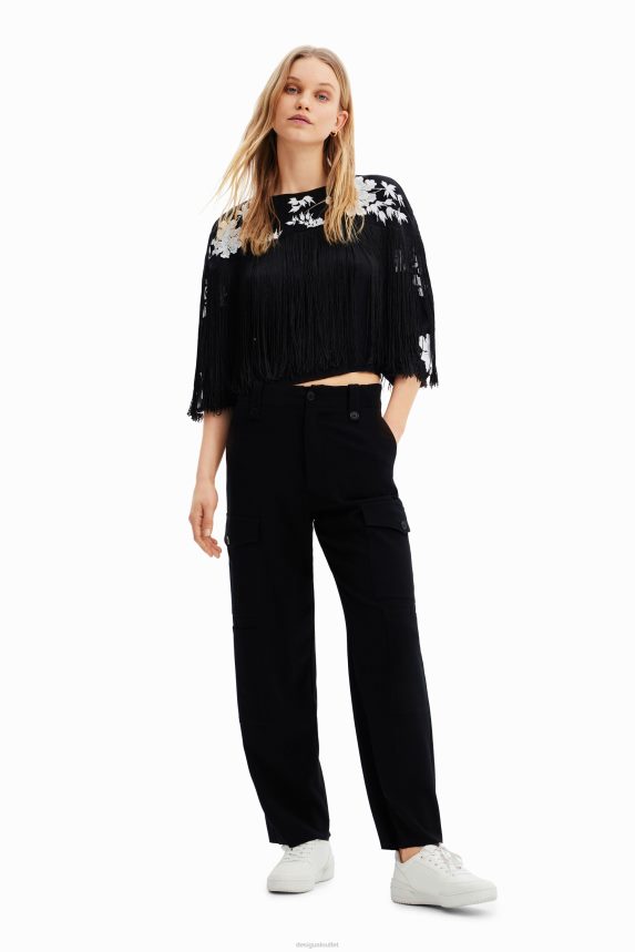 Women DesigualFringed embroidered blouse Clothing 68X240627