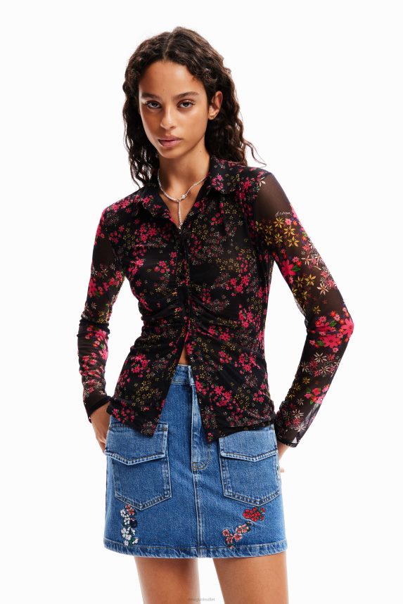 Women DesigualGathered floral tulle shirt Clothing 68X240997