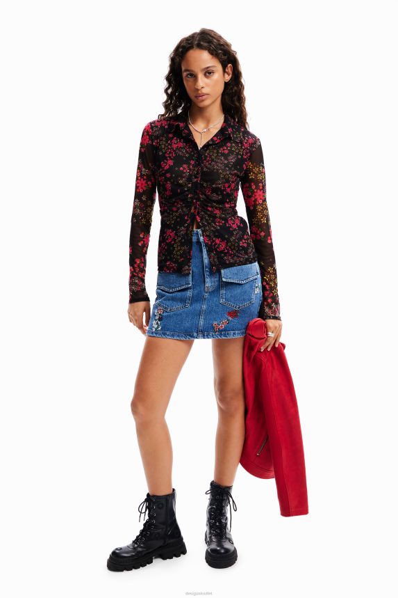 Women DesigualGathered floral tulle shirt Clothing 68X240997