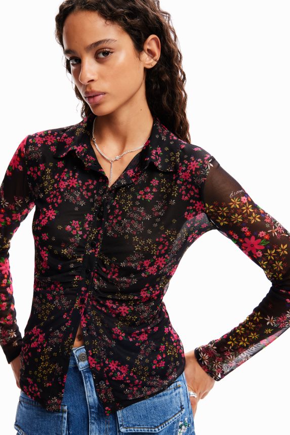 Women DesigualGathered floral tulle shirt Clothing 68X240997