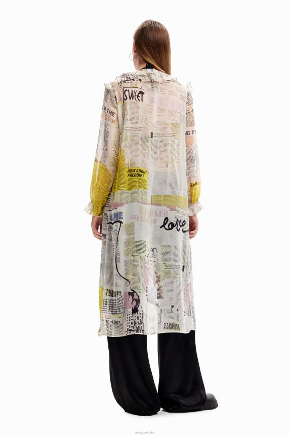 Women DesigualLong ruffle newspaper blouse Clothing 68X240105