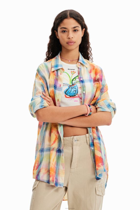 Women DesigualOversize tie-dye plaid shirt Clothing 68X240455