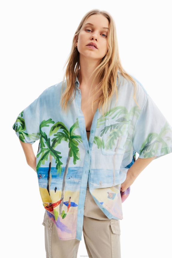 Women DesigualOversize tropical linen shirt Clothing 68X240368
