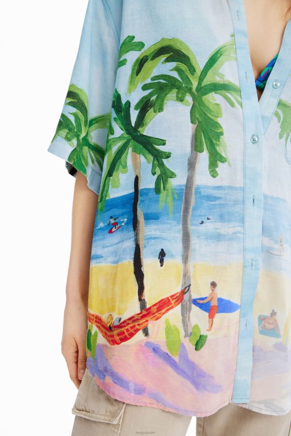 Women DesigualOversize tropical linen shirt Clothing 68X240368