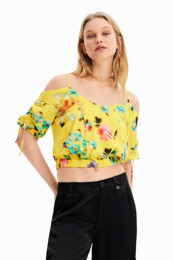 Women DesigualShort gathered floral blouse Clothing 68X240516