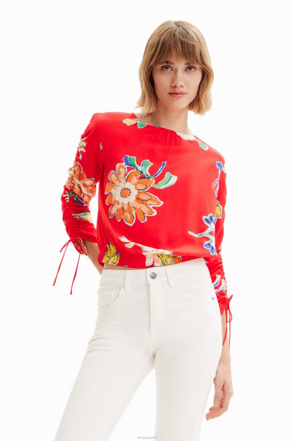 Women DesigualShort gathered floral blouse Clothing 68X240542