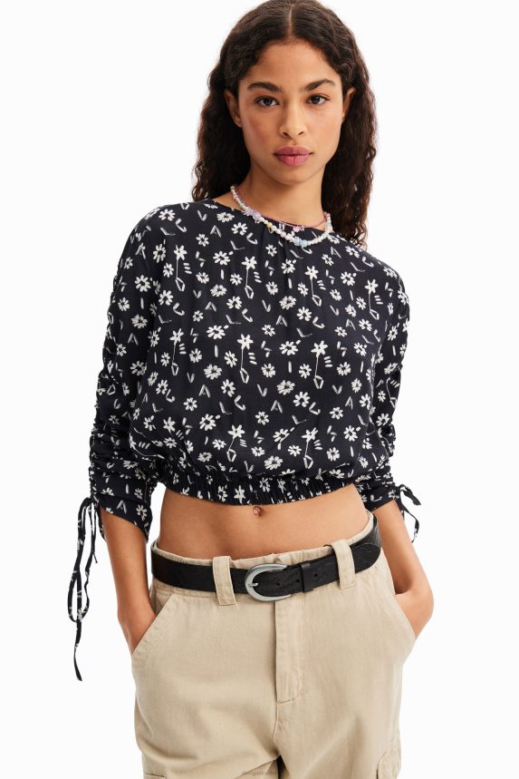 Women DesigualShort gathered floral blouse Clothing 68X240675