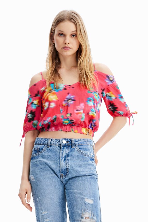 Women DesigualShort gathered floral blouse Clothing 68X240693