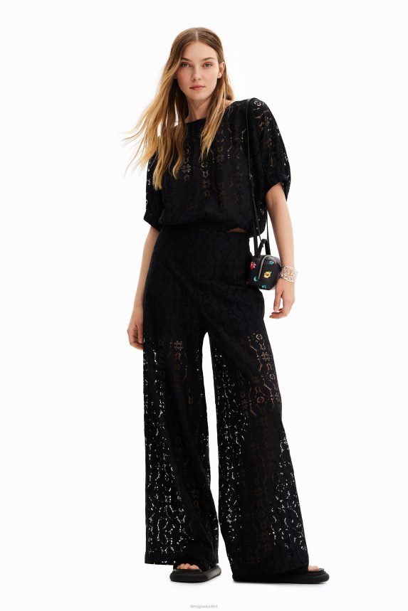 Women DesigualShort puff-sleeve lace blouse Clothing 68X240359