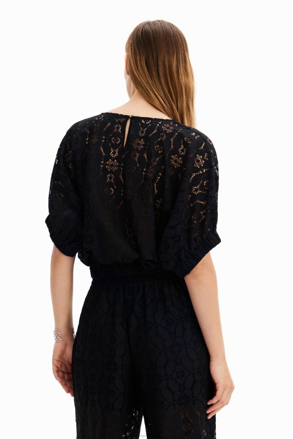 Women DesigualShort puff-sleeve lace blouse Clothing 68X240359