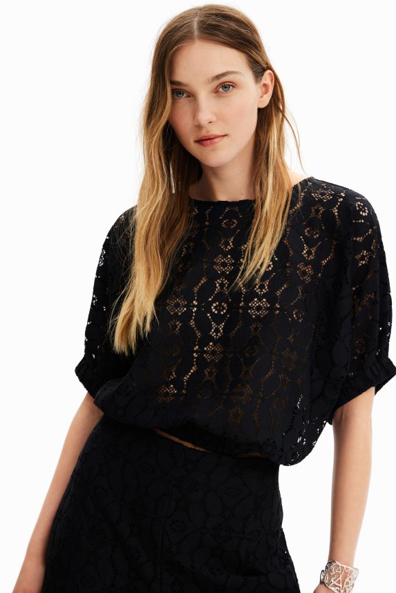 Women DesigualShort puff-sleeve lace blouse Clothing 68X240359