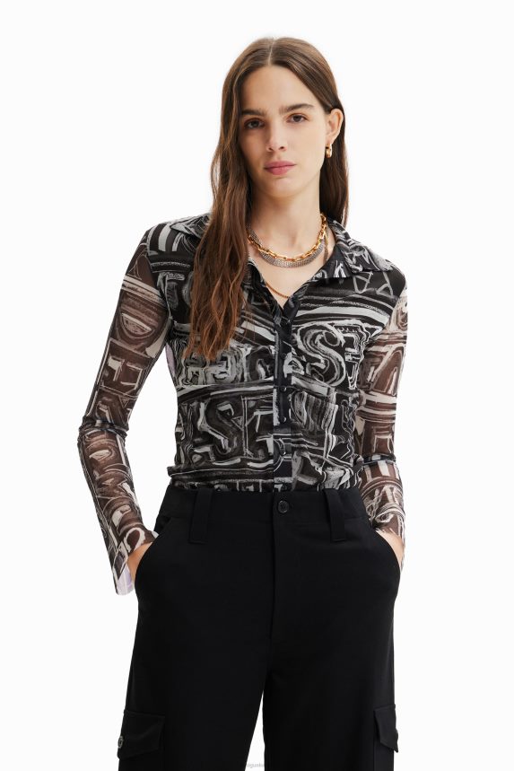 Women DesigualShort slim tulle shirt Clothing 68X240347