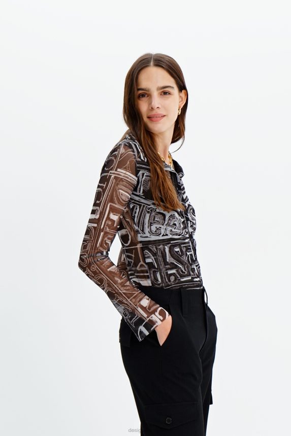 Women DesigualShort slim tulle shirt Clothing 68X240347