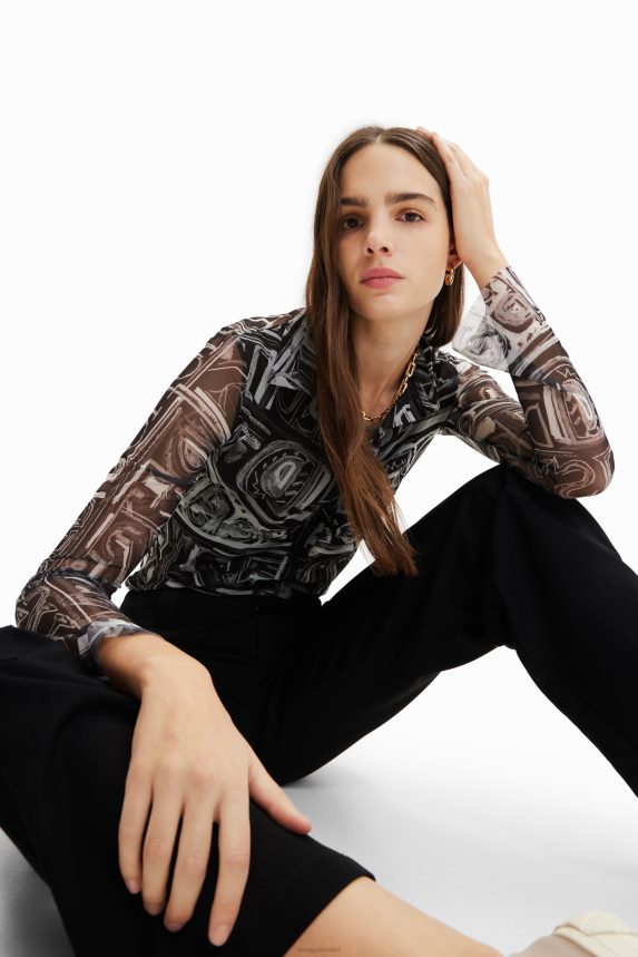 Women DesigualShort slim tulle shirt Clothing 68X240347