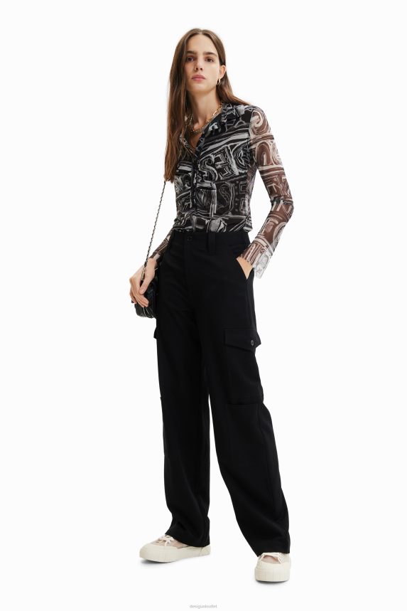 Women DesigualShort slim tulle shirt Clothing 68X240347