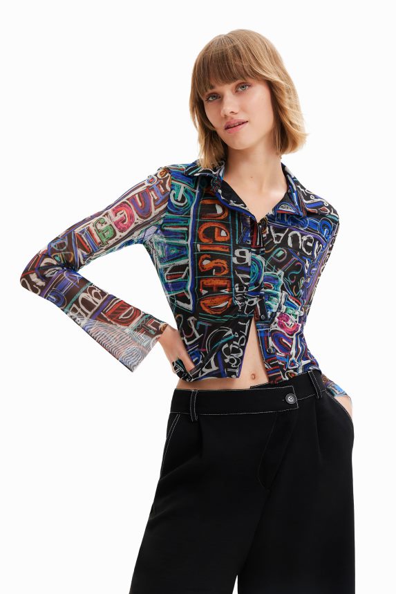 Women DesigualShort slim tulle shirt Clothing 68X240649