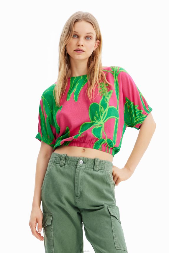 Women DesigualShort tropical puff-sleeve blouse Clothing 68X240775
