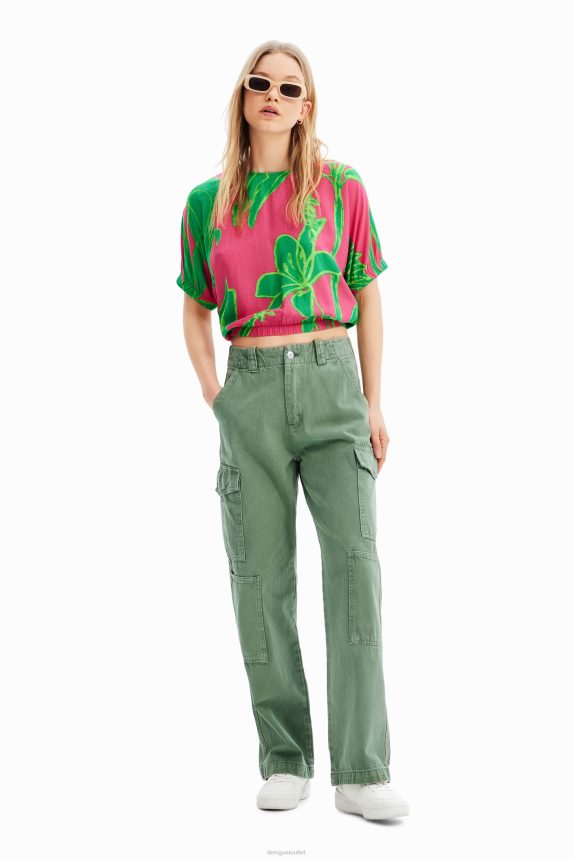 Women DesigualShort tropical puff-sleeve blouse Clothing 68X240775