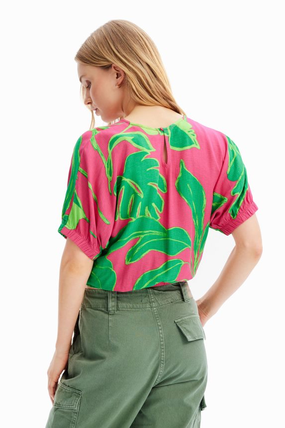 Women DesigualShort tropical puff-sleeve blouse Clothing 68X240775