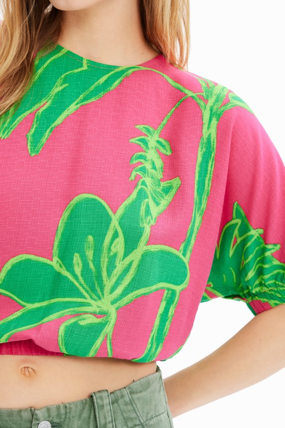 Women DesigualShort tropical puff-sleeve blouse Clothing 68X240775