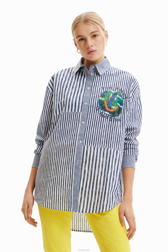 Women DesigualStriped patchwork illustration shirt Clothing 68X240640