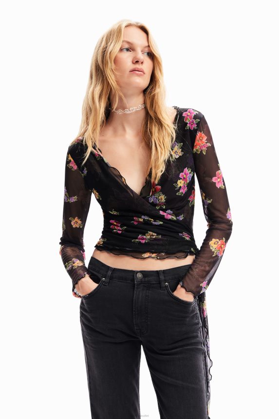 Women DesigualWrap floral tulle blouse Clothing 68X24084
