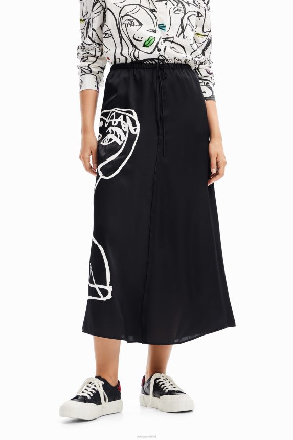 Women DesigualArty face midi skirt Clothing 68X240132