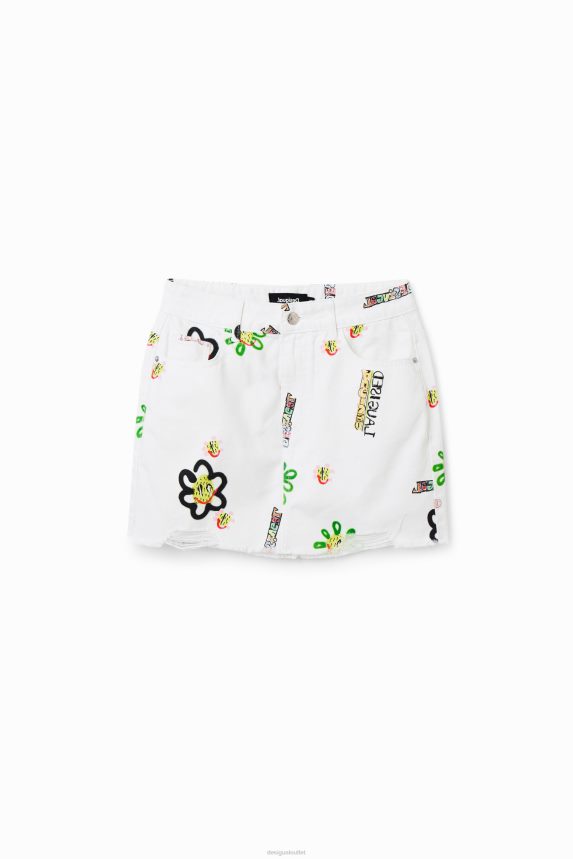 Women DesigualDenim illustrations mini skirt Clothing 68X240714