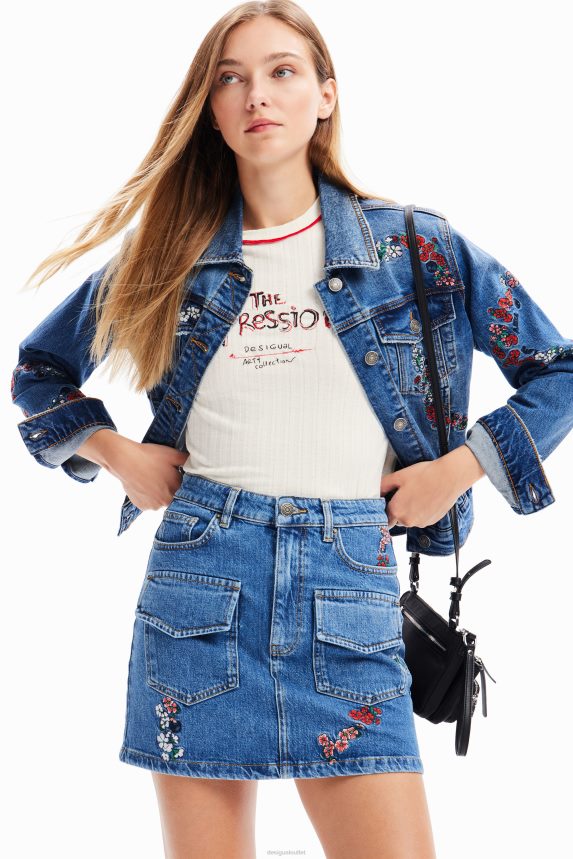Women DesigualFloral denim mini skirt Clothing 68X240261