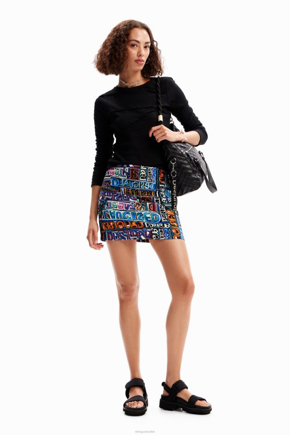 Women DesigualSlim arty logo mini skirt Clothing 68X240739