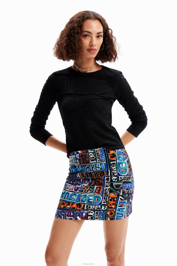 Women DesigualSlim arty logo mini skirt Clothing 68X240739