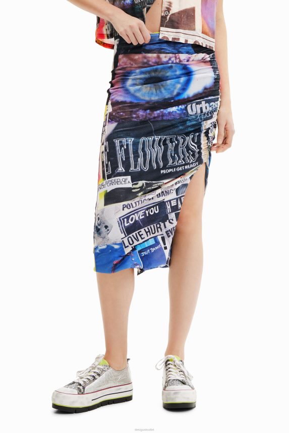Women DesigualSlim gathered collage midi skirt Clothing 68X240367