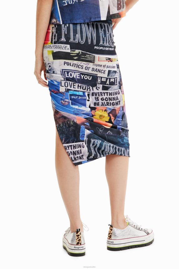 Women DesigualSlim gathered collage midi skirt Clothing 68X240367