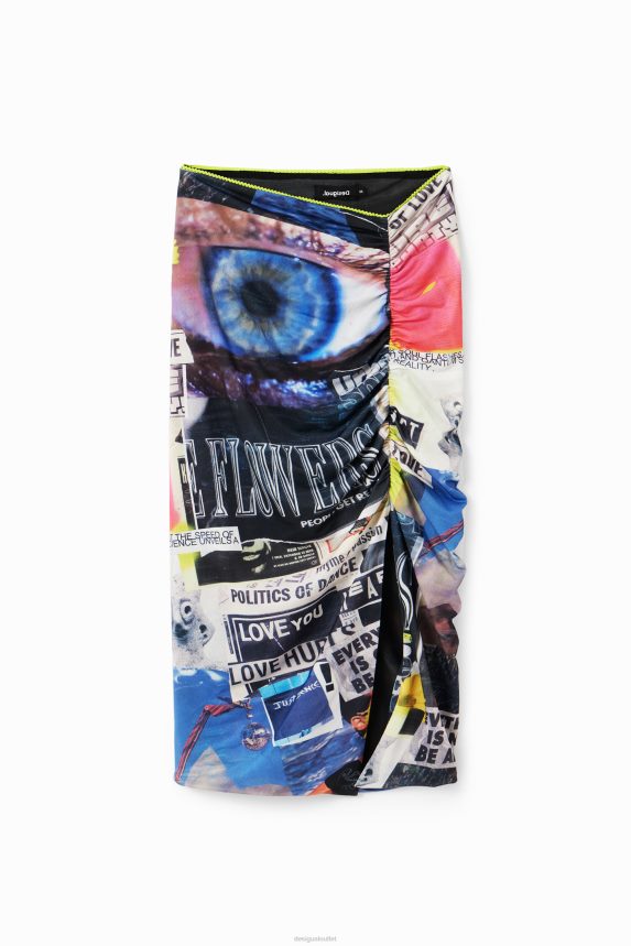 Women DesigualSlim gathered collage midi skirt Clothing 68X240367