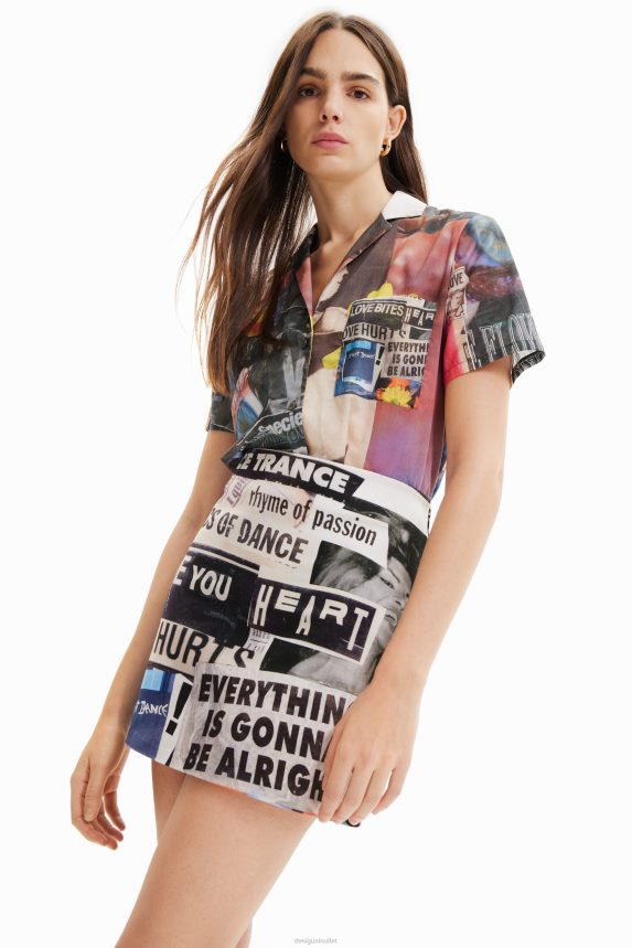 Women DesigualSlim newspaper mini skirt Clothing 68X240384