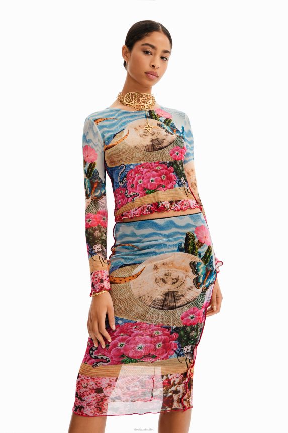 Women DesigualSlim tulle midi skirt Clothing 68X240304