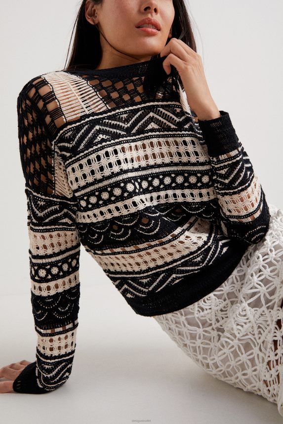 Women DesigualSemi-transparent crochet jumper Clothing 68X2401031