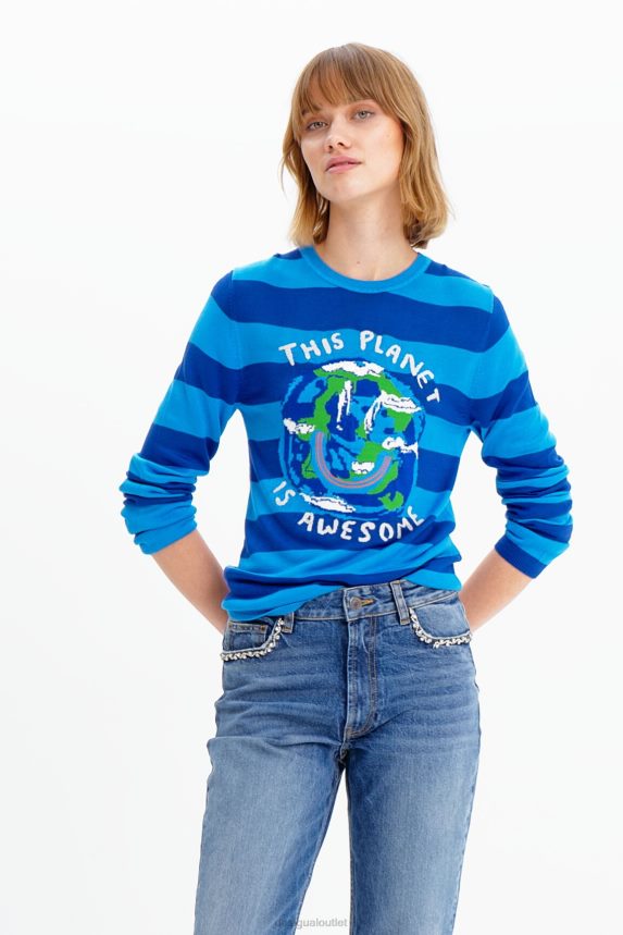 Women DesigualShort striped planet pullover Clothing 68X240815