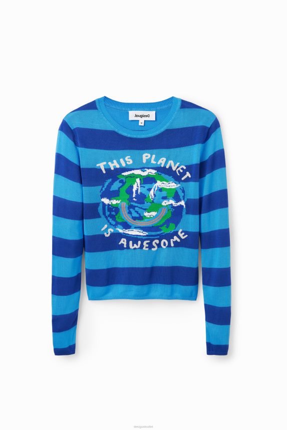 Women DesigualShort striped planet pullover Clothing 68X240815