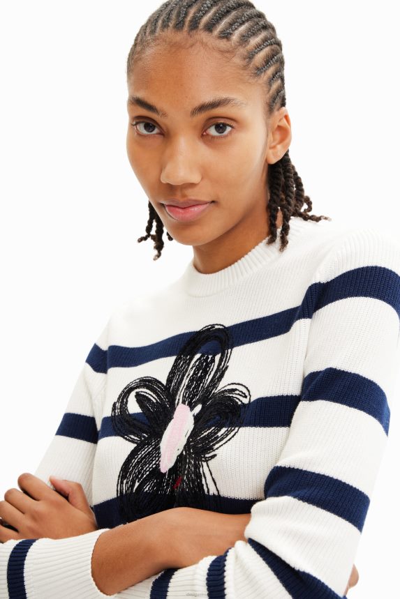 Women DesigualStriped flower pullover Clothing 68X240307