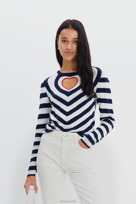 Women DesigualStriped heart cut-out pullover Clothing 68X240841