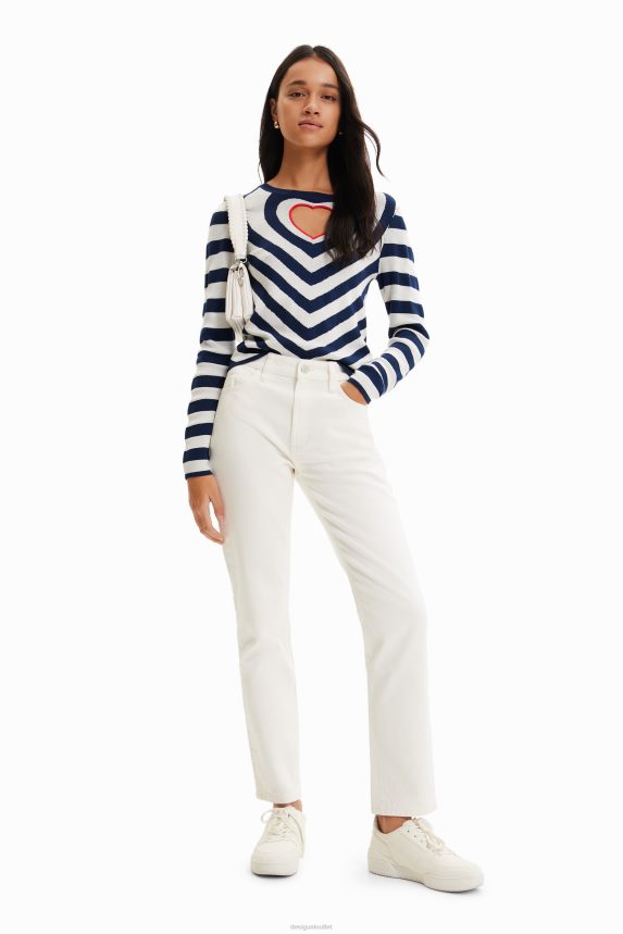 Women DesigualStriped heart cut-out pullover Clothing 68X240841