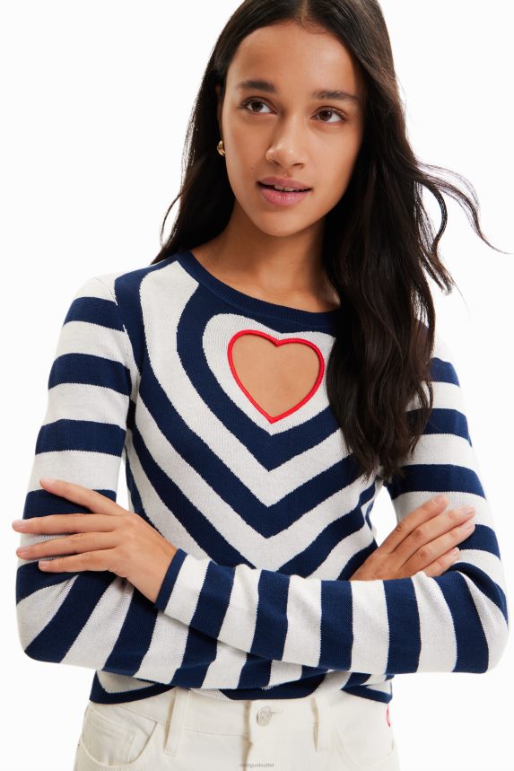 Women DesigualStriped heart cut-out pullover Clothing 68X240841