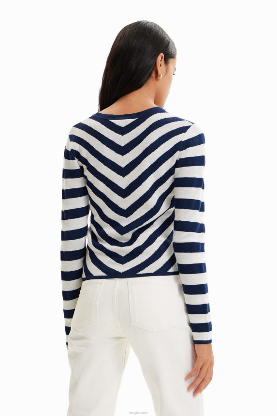 Women DesigualStriped heart cut-out pullover Clothing 68X240841