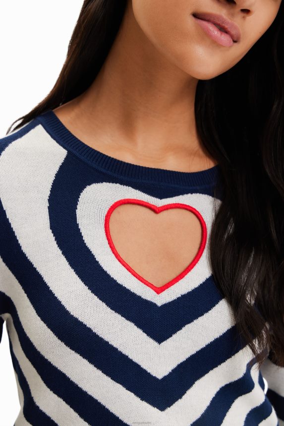 Women DesigualStriped heart cut-out pullover Clothing 68X240841
